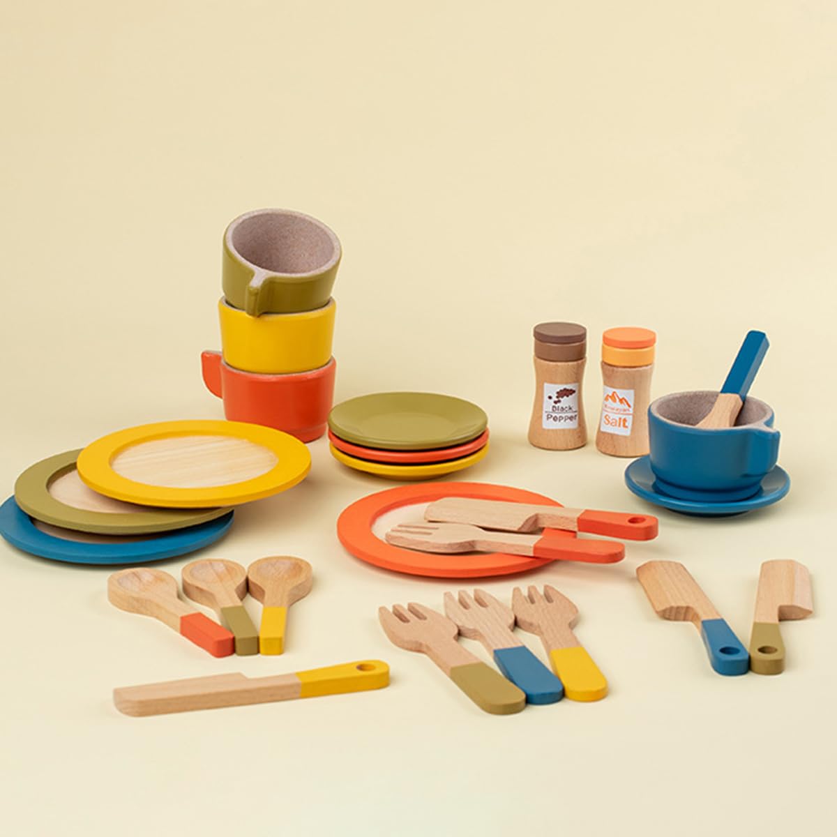 Amazon | おままごとキッチン おもちゃ 木のおもちゃ 食器セット 4人分